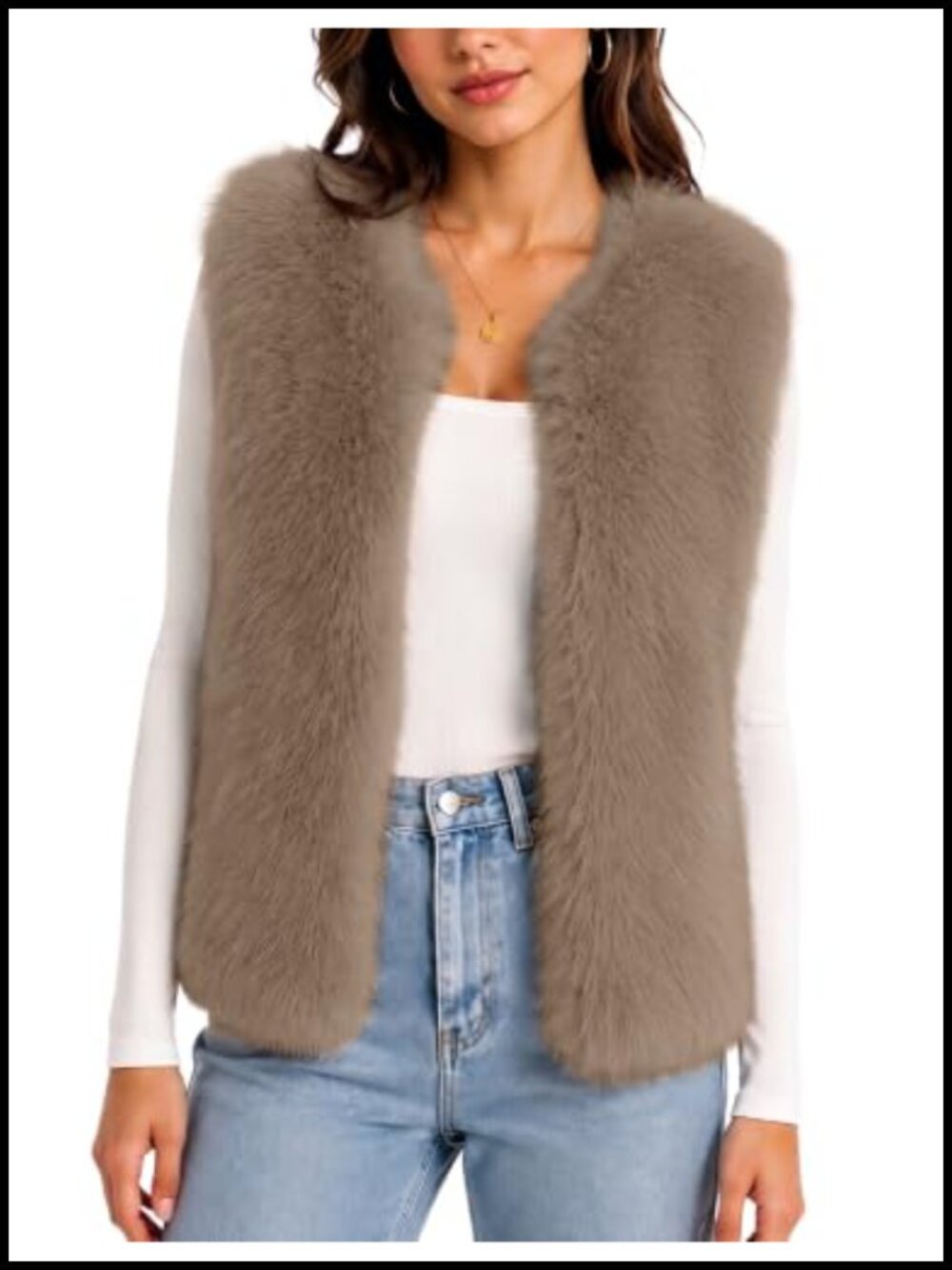 Women's Faux Fur Vest Soft Plush Sleeveless Winter Layering Jacket